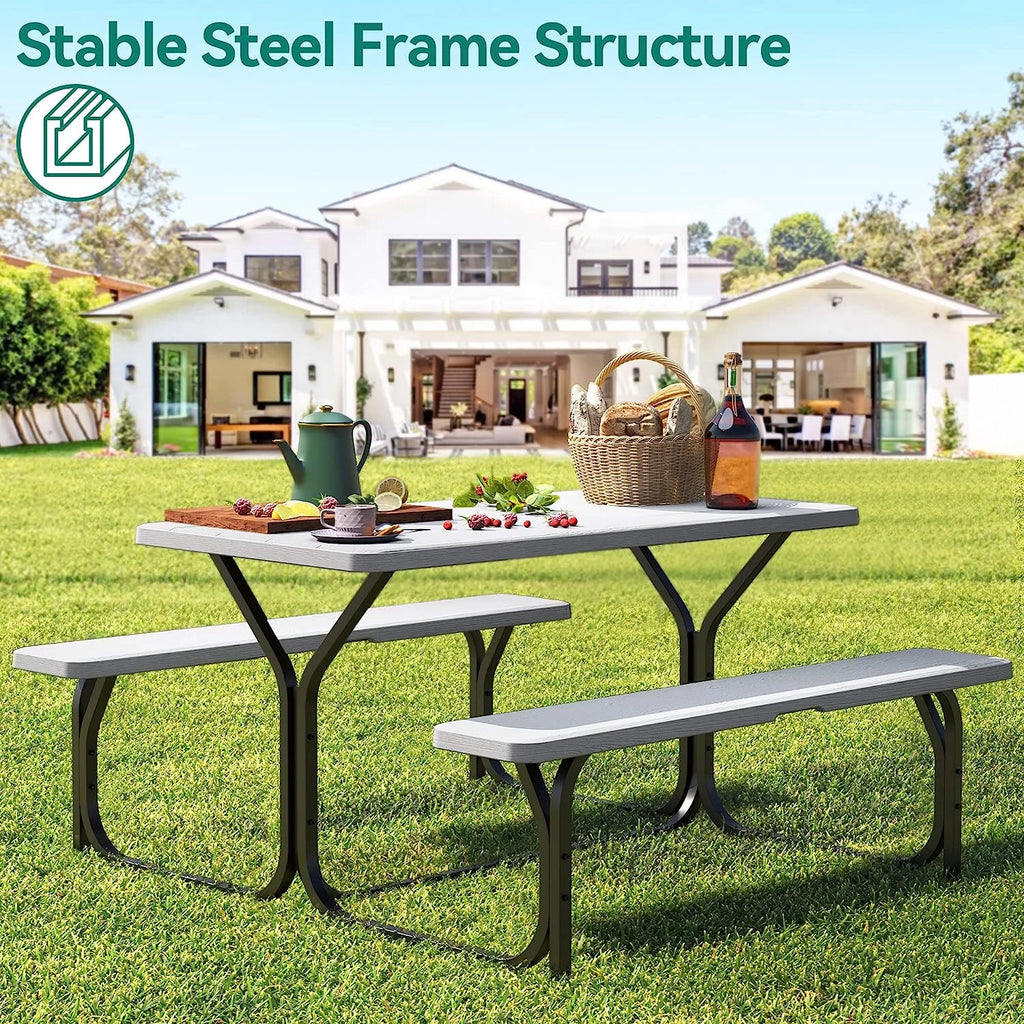 6 ft Picnic Table Bench Set with Umbrella Hole J7676