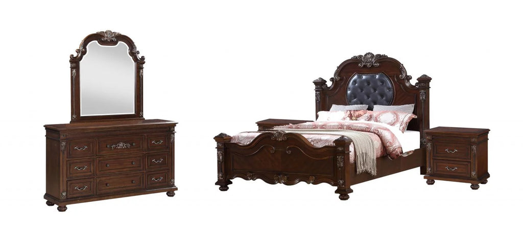 Queen Bedroom Set 5Pcs Cherry Finish Wood O529
