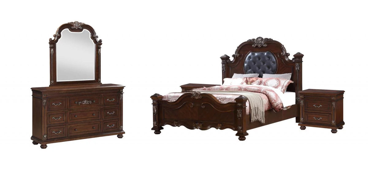 Queen Bedroom Set 5Pcs Cherry Finish Wood O529