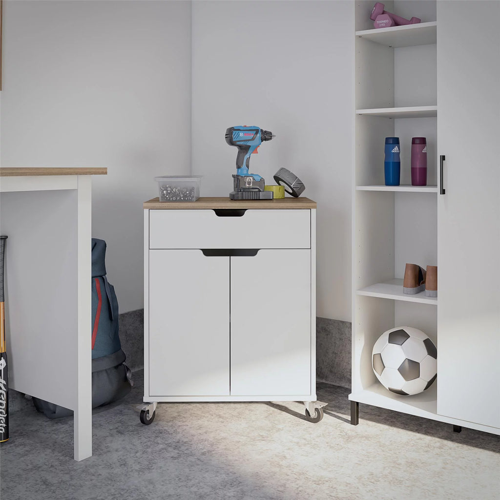 2 Door 1 Drawer Storage Cart with Locking Casters C983