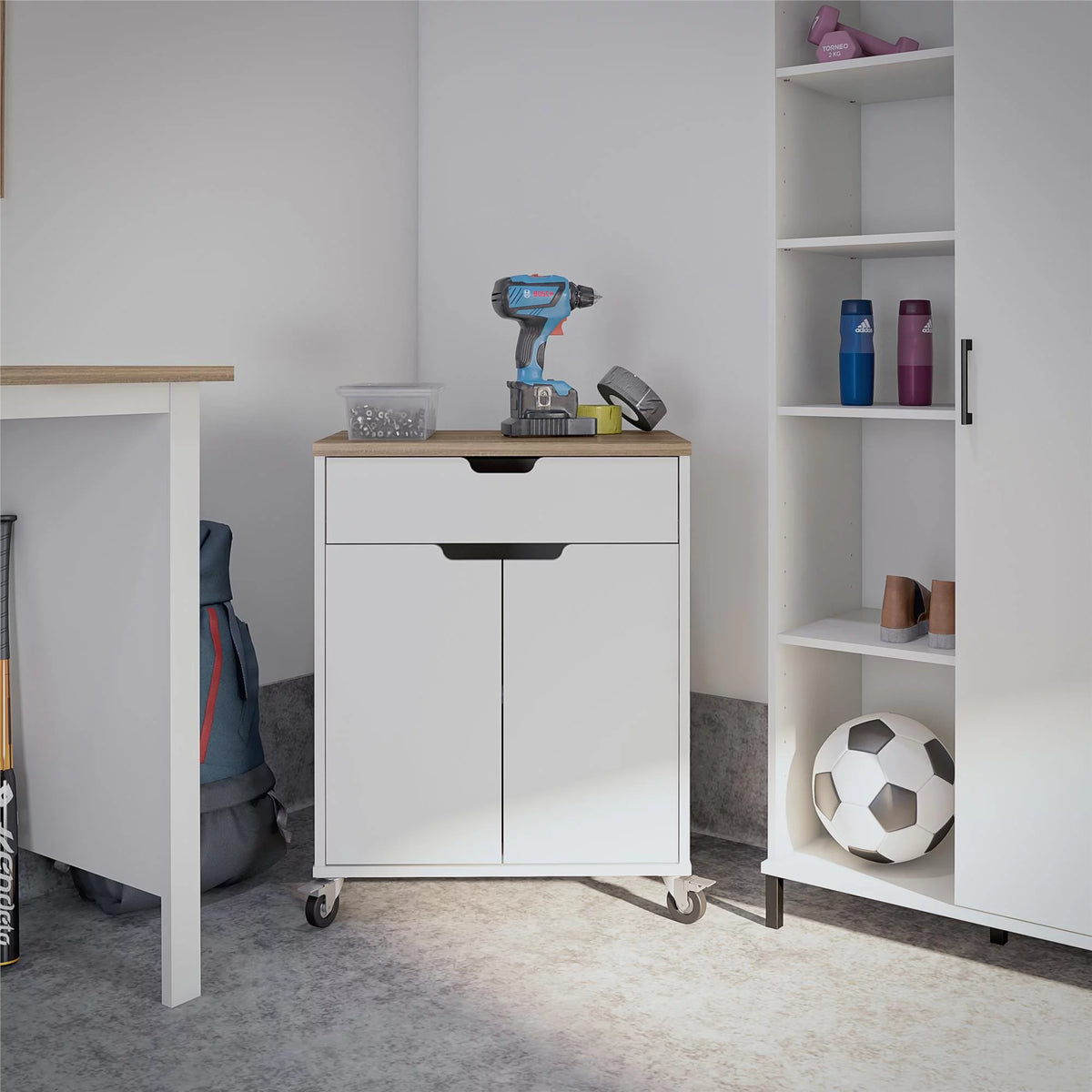 2 Door 1 Drawer Storage Cart with Locking Casters C983