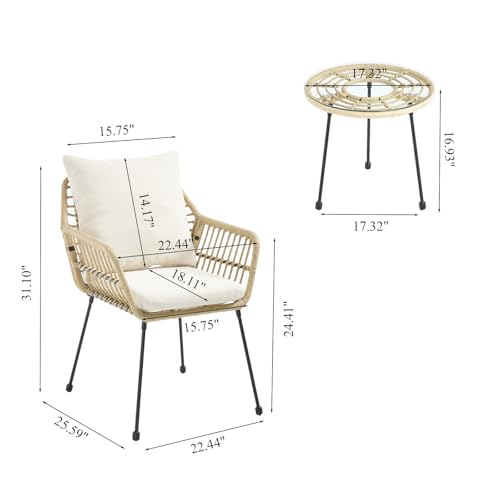 Blue 3 Pieces Upholstered Rattan Patio Bistro Set with Coffee Table J105997