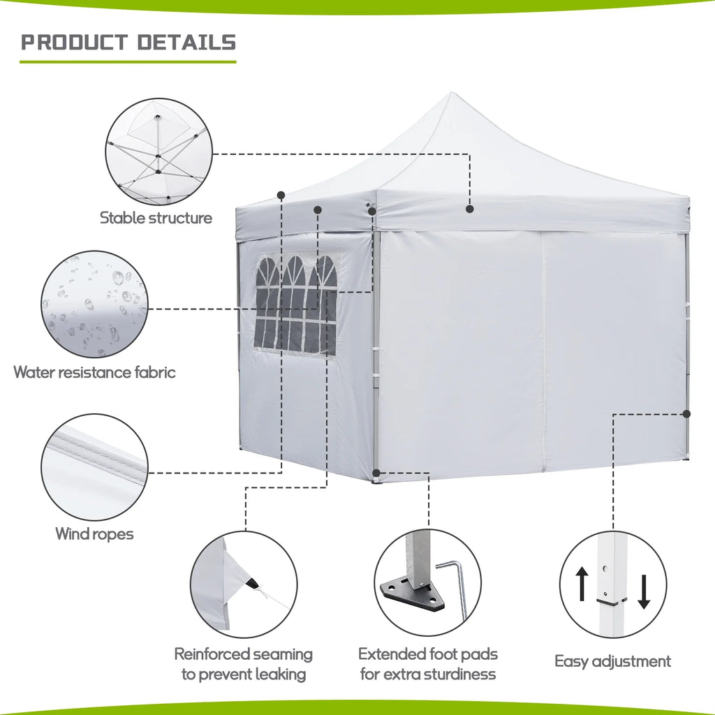 10' x 10' Pop up Canopy Tent with 4 Side Panels, White K472