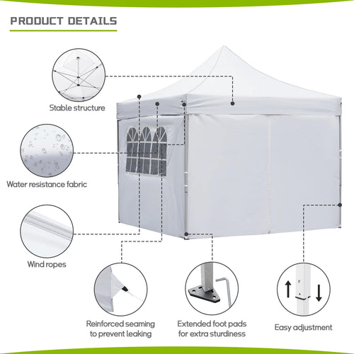 10' x 10' Pop up Canopy Tent with 4 Side Panels, White K472