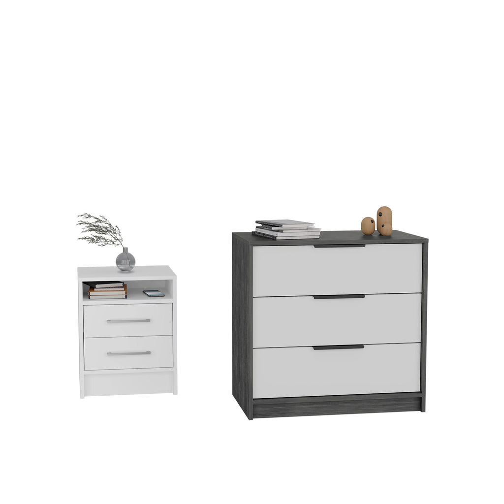 White 2-Piece Bedroom Set with 3-Drawer Dresser and Nightstand W301