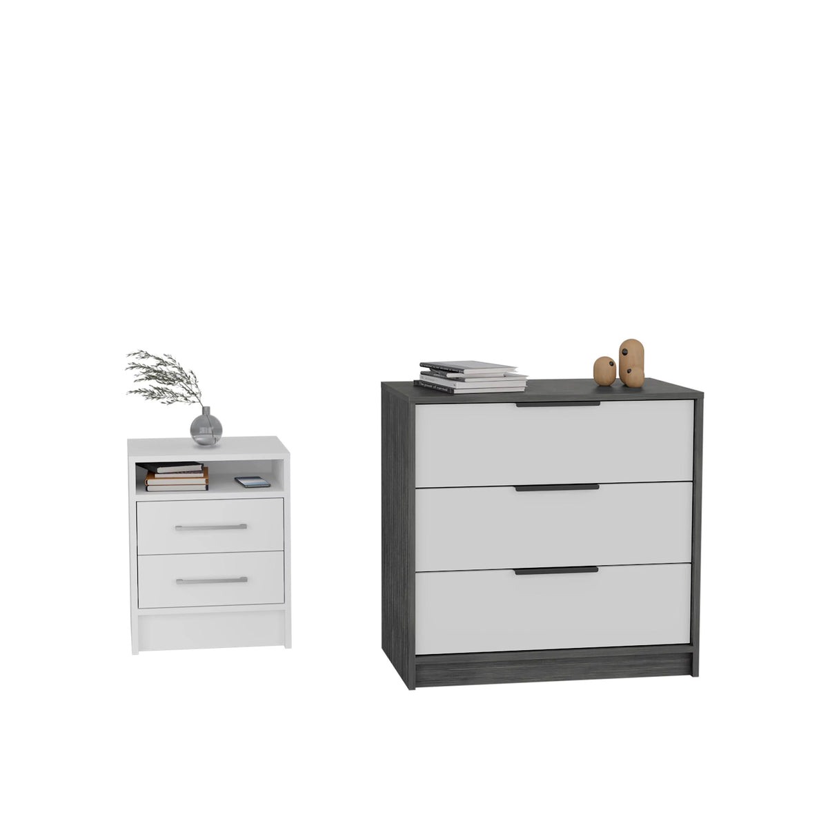White 2-Piece Bedroom Set with 3-Drawer Dresser and Nightstand W301