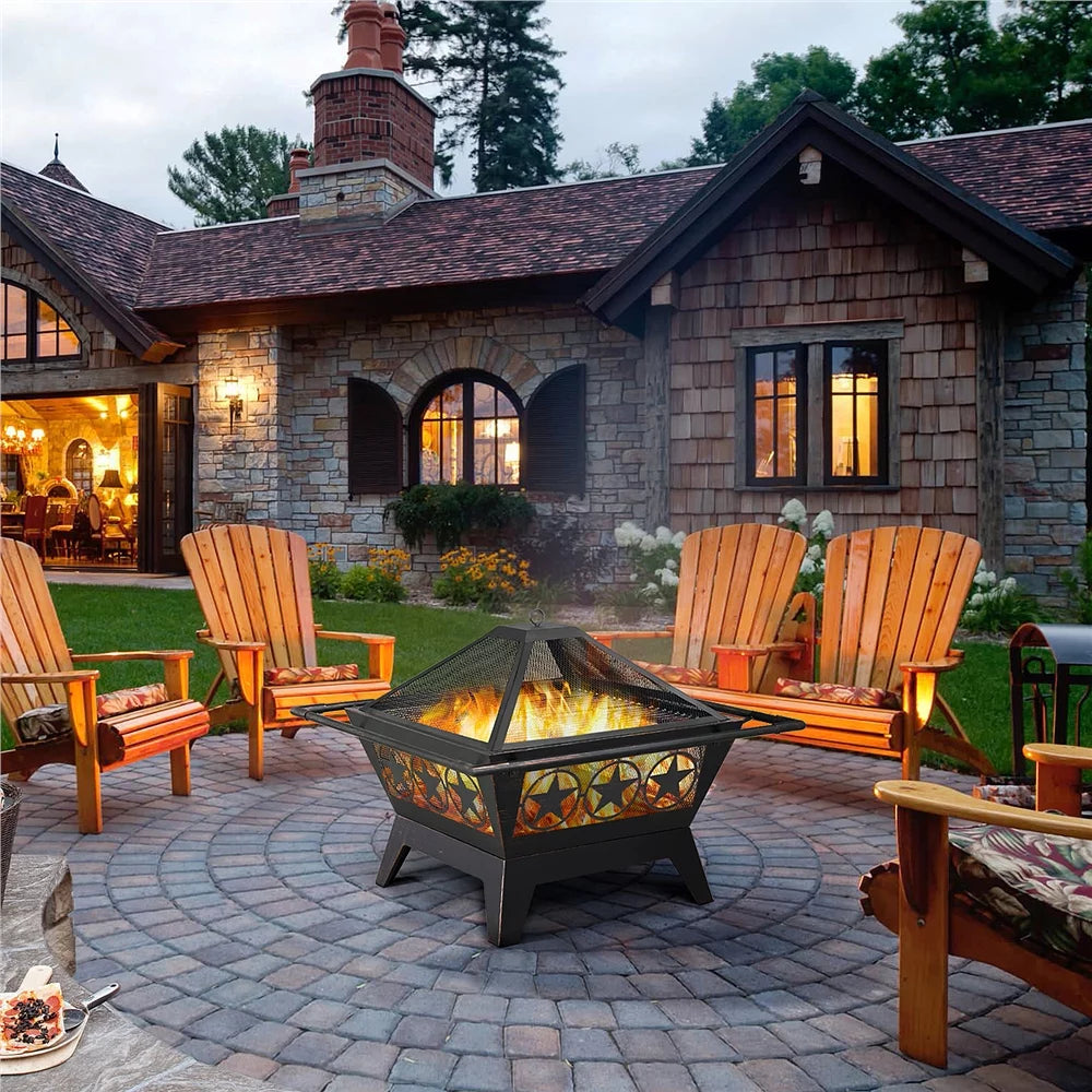 32in Square Steel Fire Pit with Mesh Cover S271