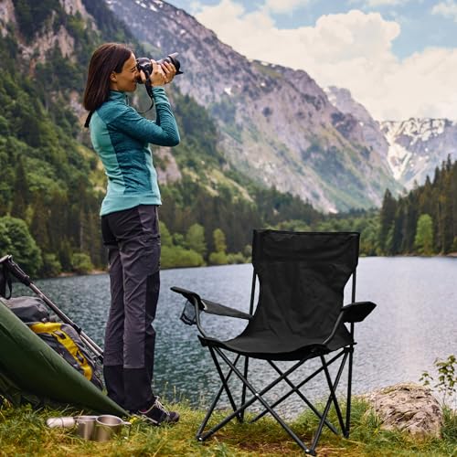 2 Pack Black Portable Camping Chairs with Cup Holder & Carry Bag X83220