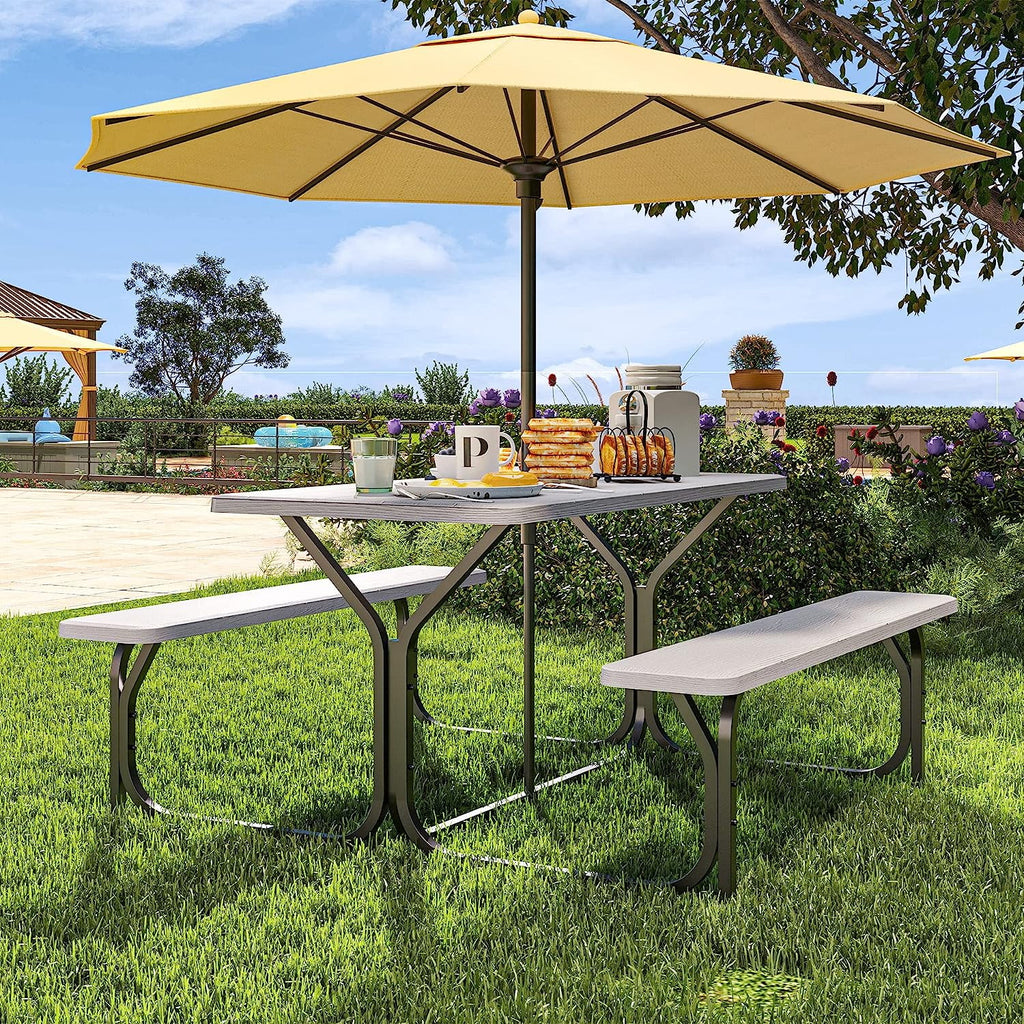 6 ft Picnic Table Bench Set with Umbrella Hole J7676