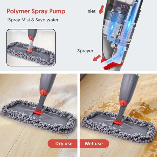 Microfibre Spray Floor Mops with 3 Mop Heads & 635 ML Bottle S20236