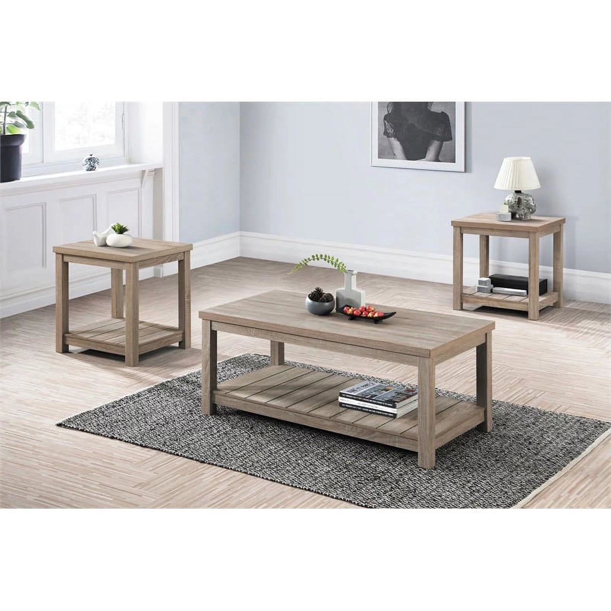 3-Piece Wood Coffee Table Set in Gray A57790