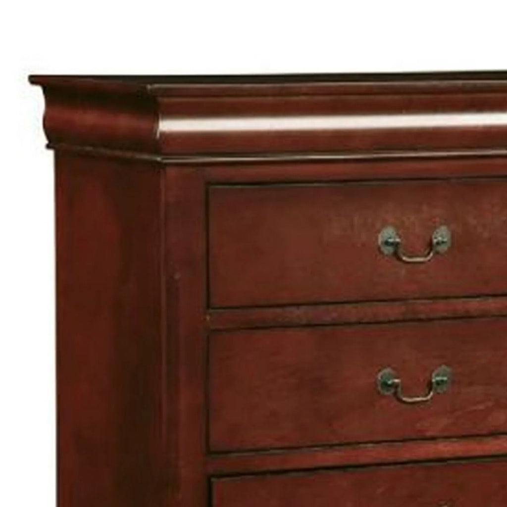 Cherry Brown 5 Drawers Pine Wood Dresser Chest Q707