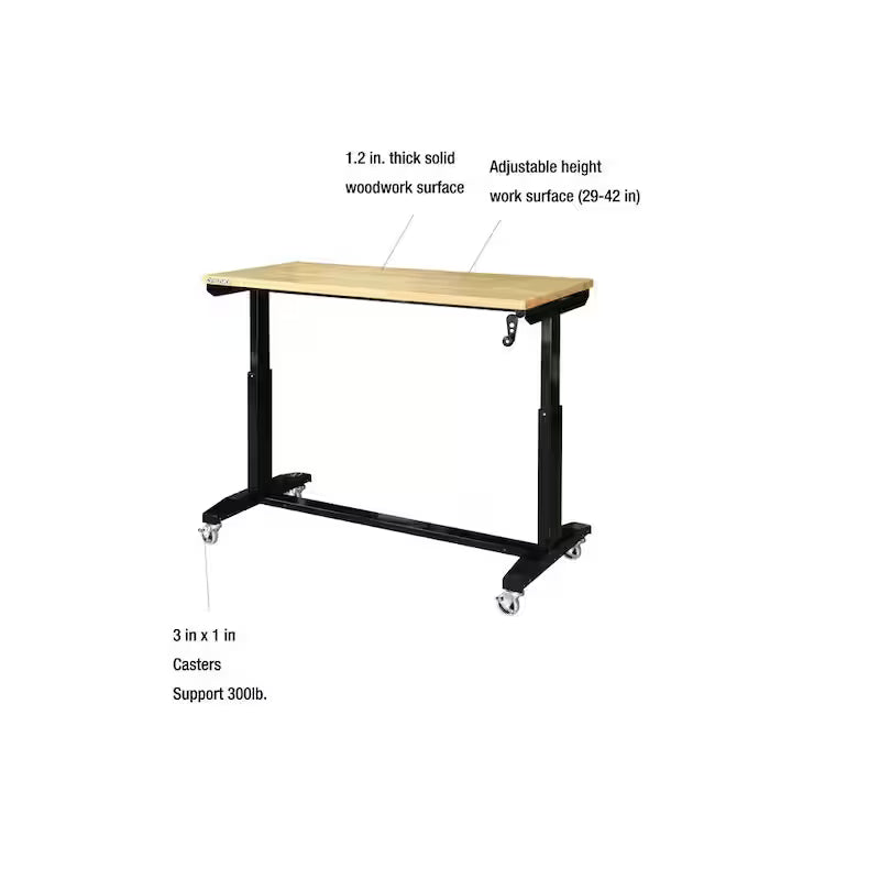 Black Adjustable Height Solid Wood Top Workbench Table F75179