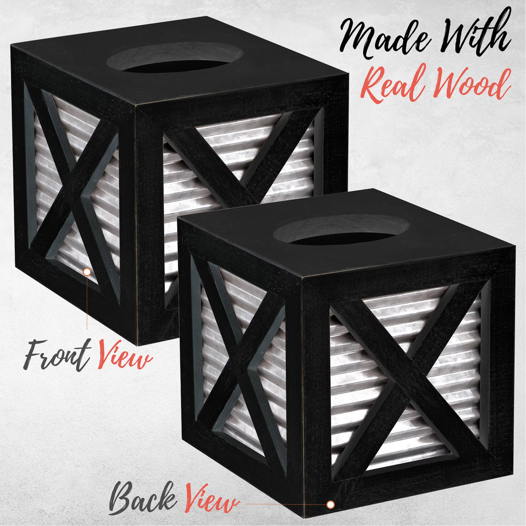 Black Galvanized Square Tissue Box Cover C9631