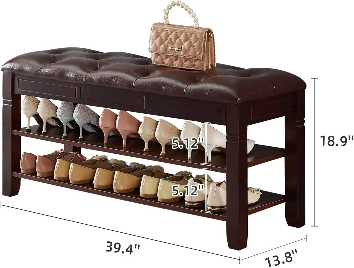 Black Shoe Storage Bench with Cushion N27349