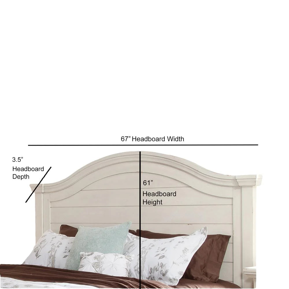 Antiqued White Wood Queen Panel Headboard V4525