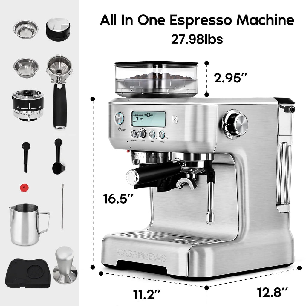 20 Bar Espresso Machine with LCD Display, 92 fl oz Water Tank, Silver F8497