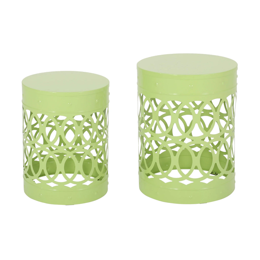 Green Metal Outdoor Side Tables, Set of 2 E913