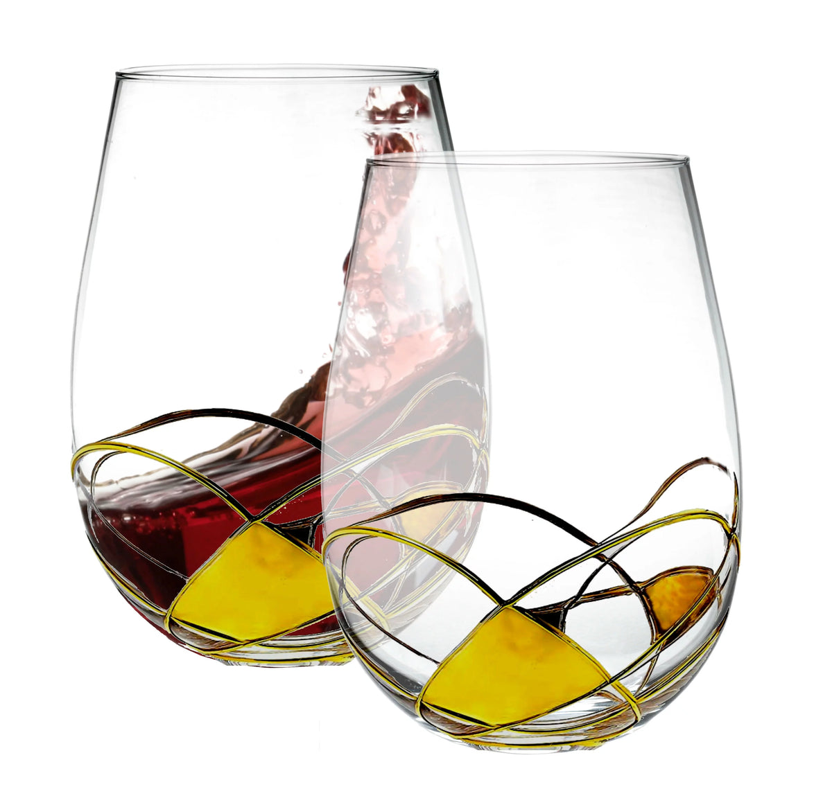 Hand Painted Stemless Wine Glasses Set of Two 18 Ounces D101