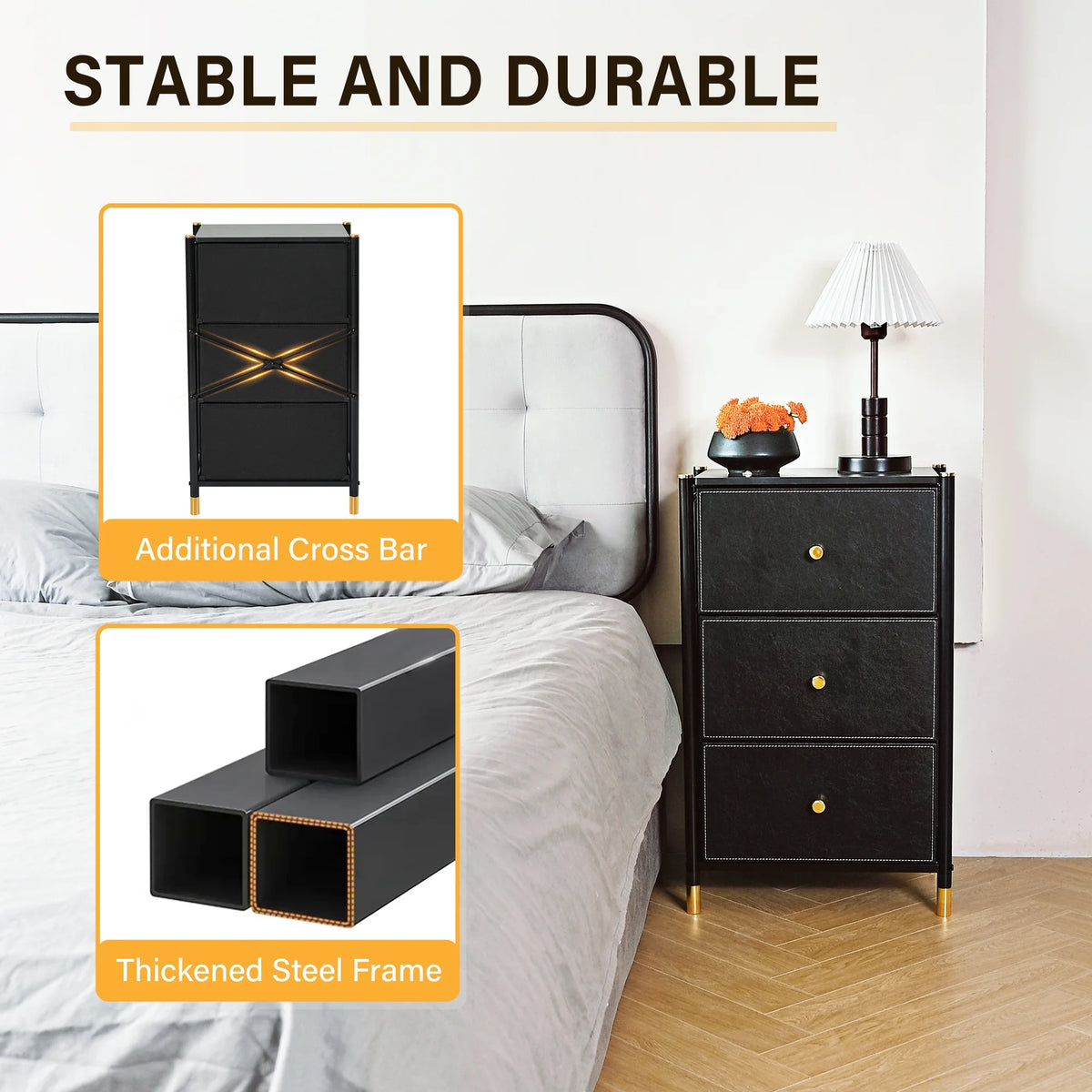 Black 3 Drawer Fabric Dresser A658