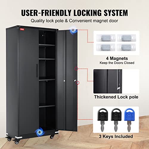 Black Metal Storage Cabinet with 4 Adjustable Shelves M5259