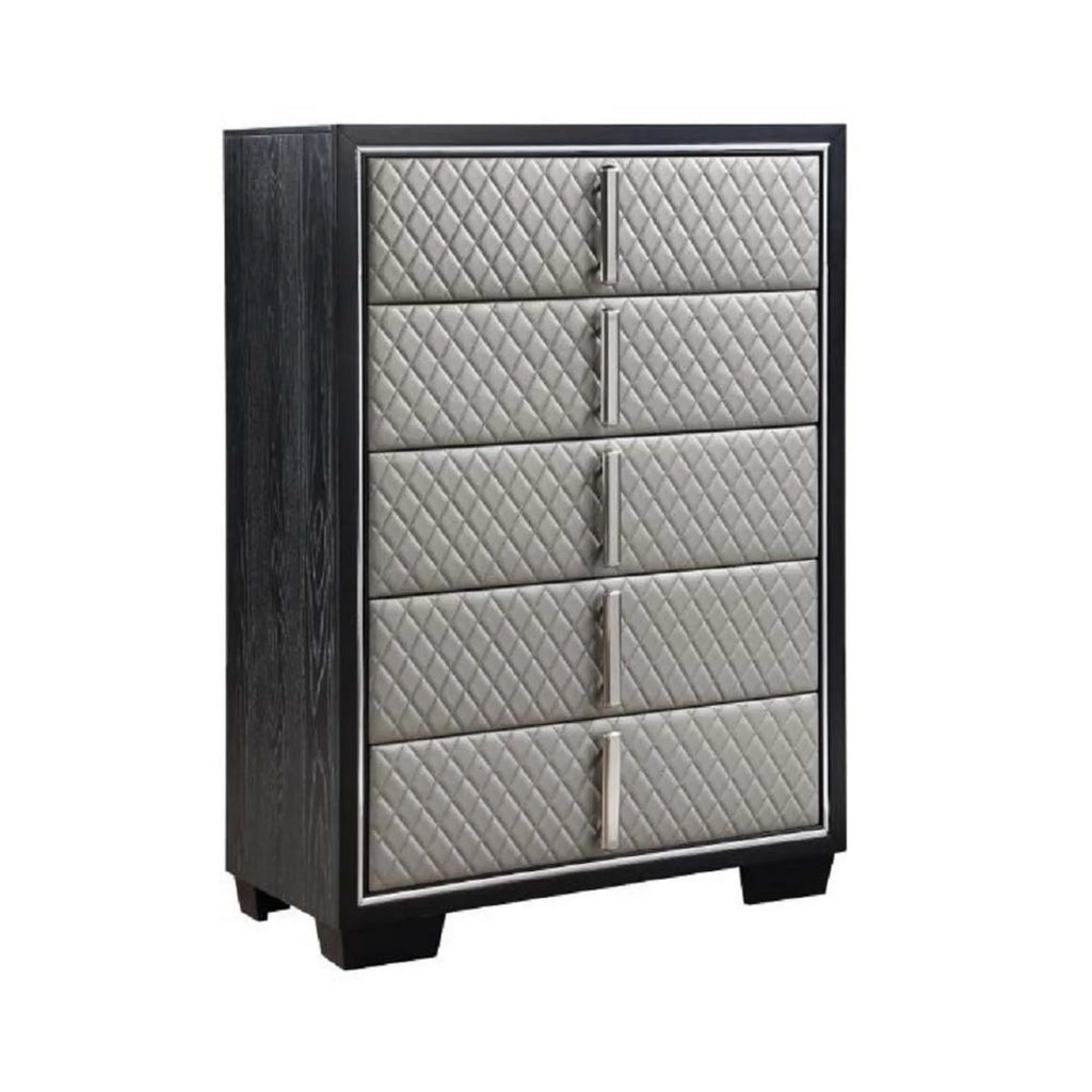Black 5 Drawer Faux Leather Tall Dresser Z534289