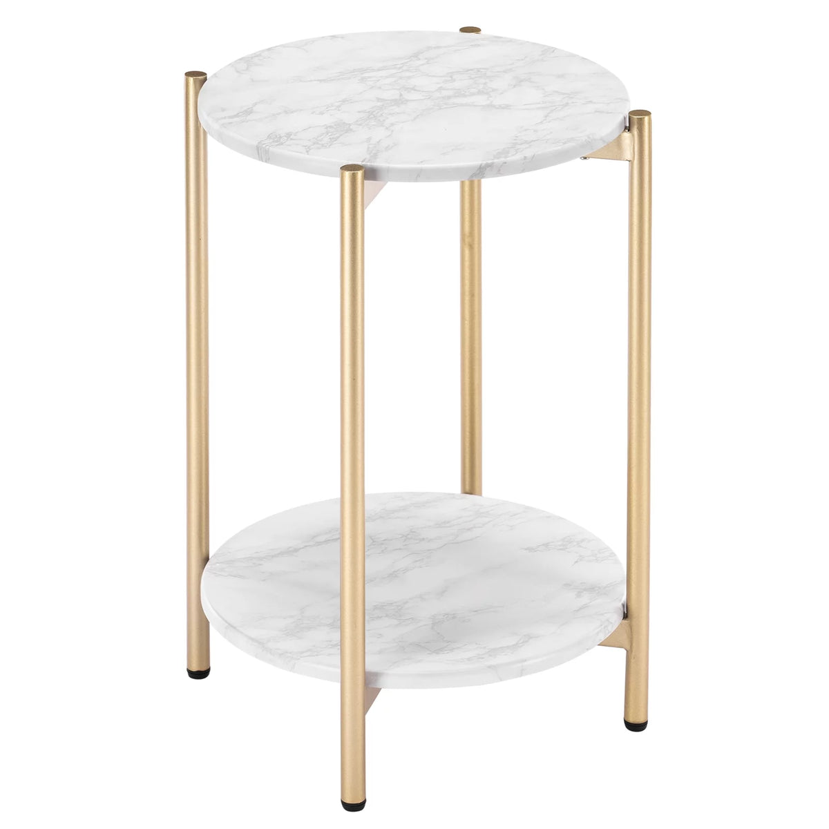 Gold White 2-Tier Round Faux Marble End Table C8291