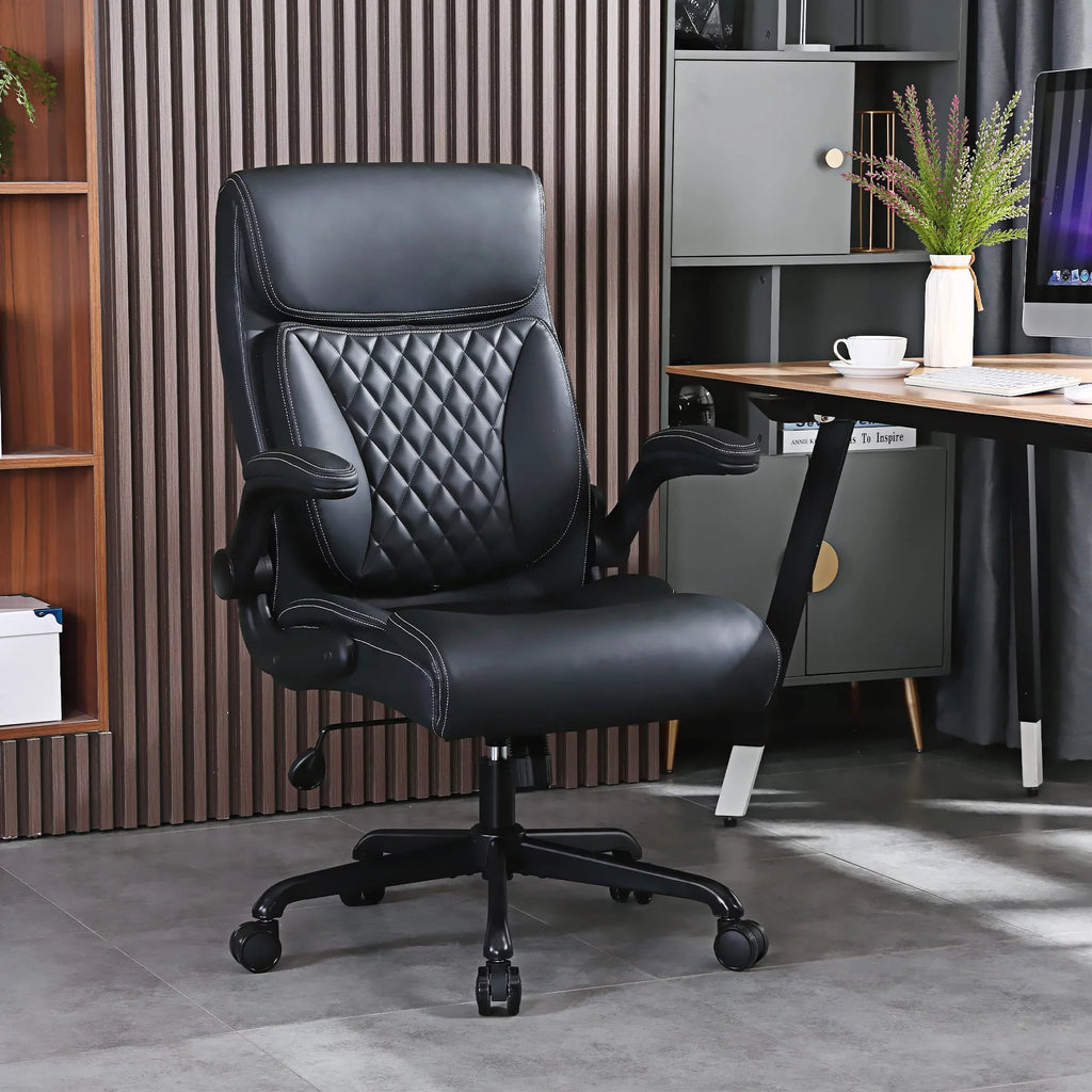 Black Ergonomic PU Leather Executive Office Chair with Lumbar Support Y475527