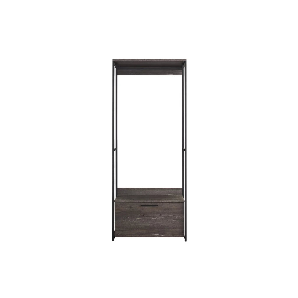 Wood and Metal Walk-in Closet with 1-Drawer in Rustic Gray D57445
