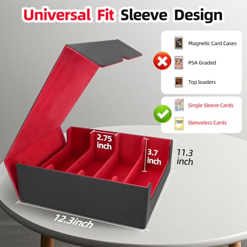 4 Rows Trading Card Storage Box 3200+ Card Organizer with 200 Sleeves & 24 Dividers Black & Blue E8913