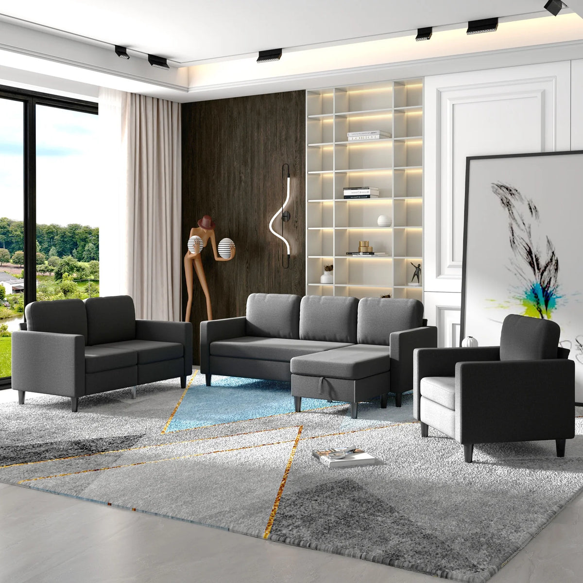 Dark Grey Sectional Sofa Set F5188