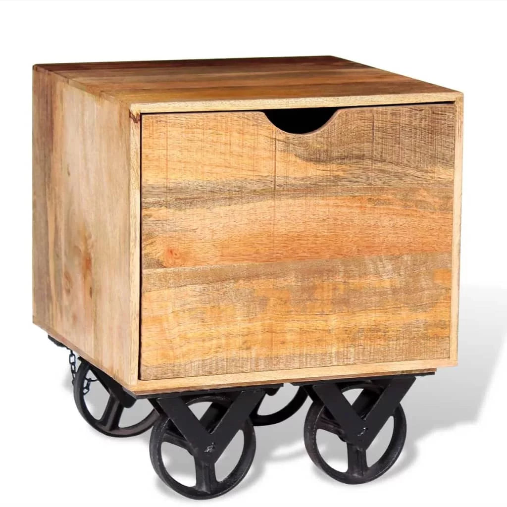 Side Table with Drawer Wheels Mango Wood E343