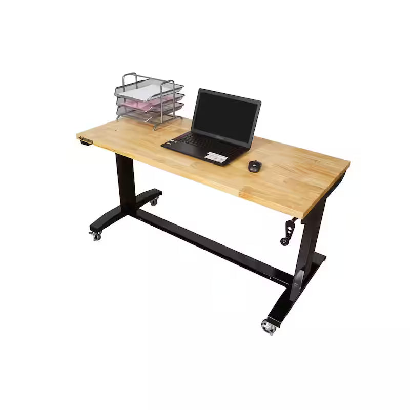 Black Adjustable Height Solid Wood Top Workbench Table F75179