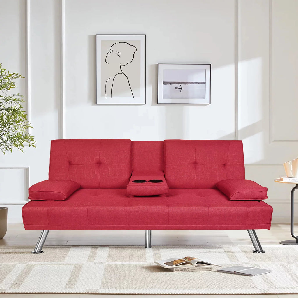 Dark Gray Linen Convertible Futon Sofa O96662