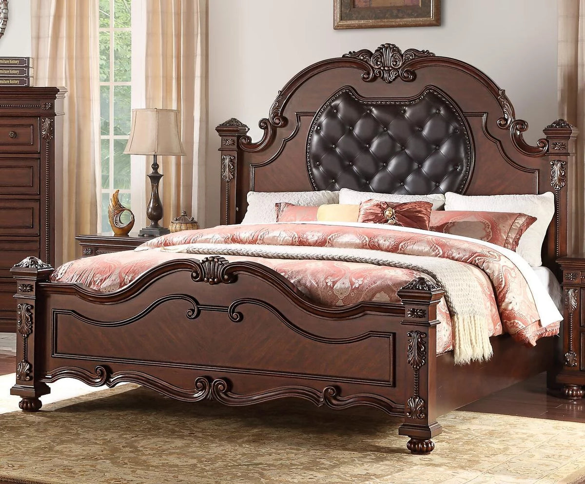Queen Bedroom Set 5Pcs Cherry Finish Wood O529