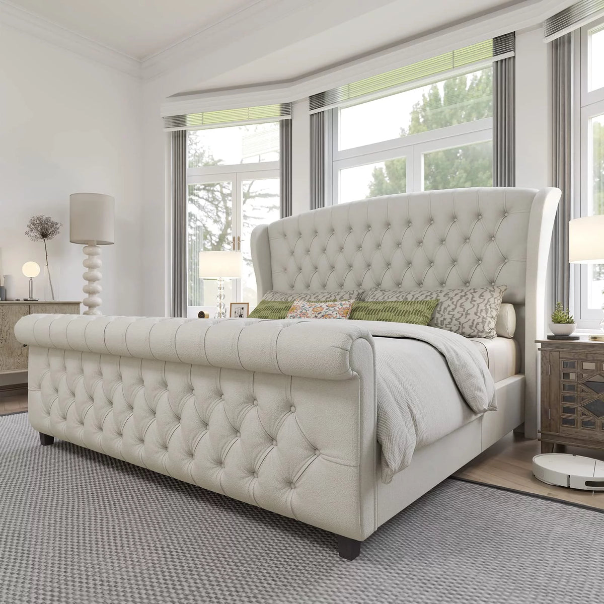 Queen Size Velvet Upholstered Platform Bed Frame G8917