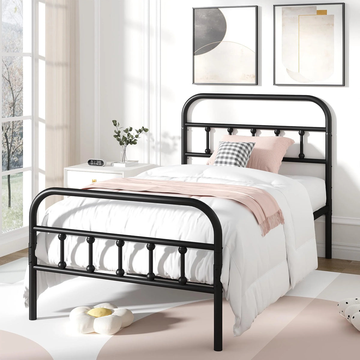 Full Size Metal Platform Bed Frame with Headboard Y50009