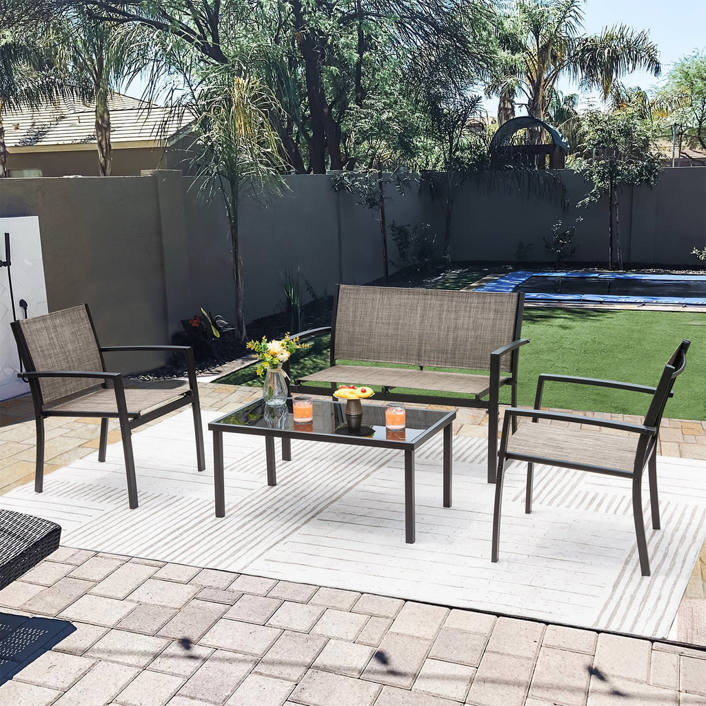 4 Pieces Textilene Patio Furniture Set with Loveseat Tea Table P1974