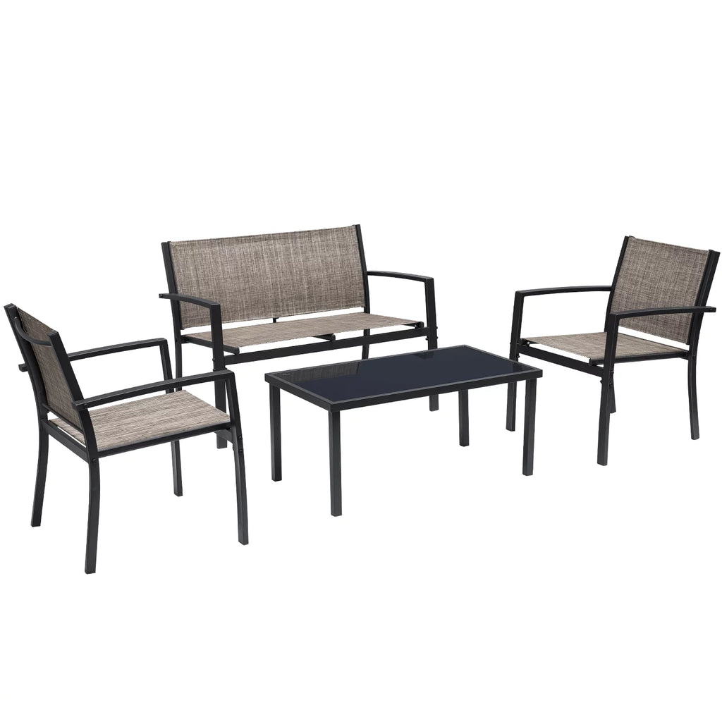 4 Pieces Textilene Patio Furniture Set with Loveseat Tea Table P1974