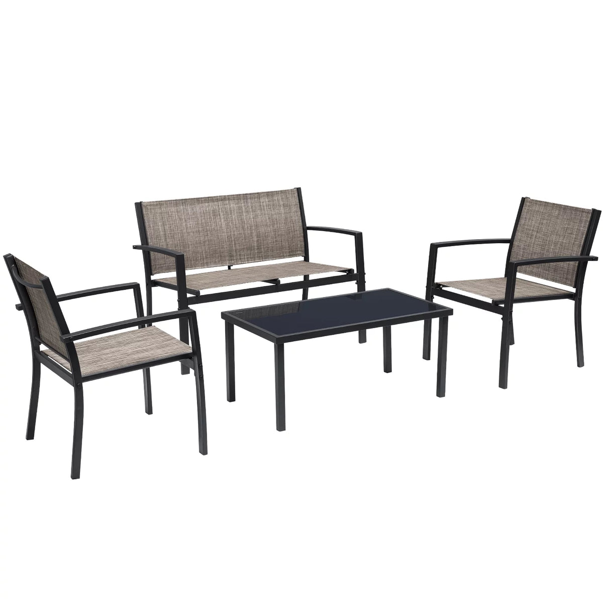 4 Pieces Textilene Patio Furniture Set with Loveseat Tea Table P1974