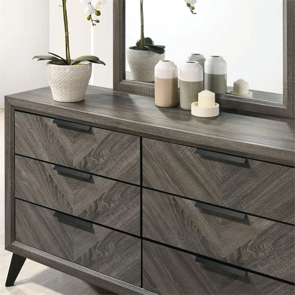 Gray Wood 6-Drawer Dresser with Mirror Q886992