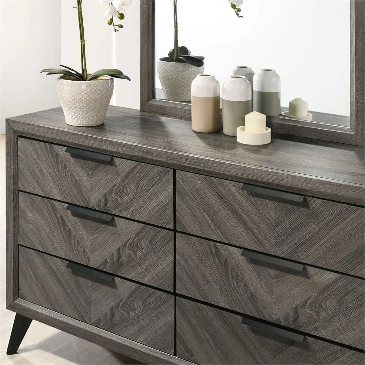 Gray Wood 6-Drawer Dresser with Mirror Q886992