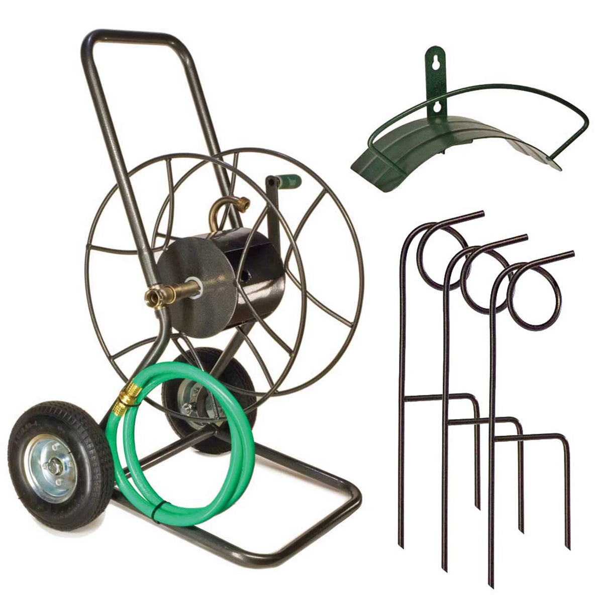 Heavy Duty 2-Wheeled Hose Cart with Hose Guides and Garden Hose Holder O31197