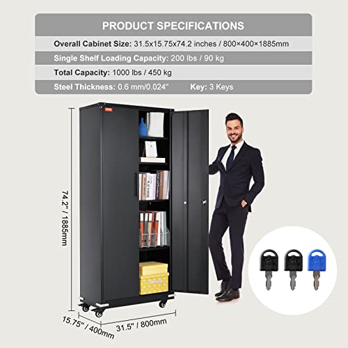 Black Metal Storage Cabinet with 4 Adjustable Shelves M5259