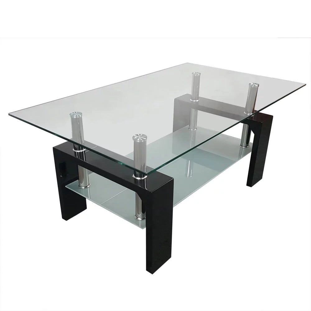 Black Rectangular Glass Top Coffee Table G488