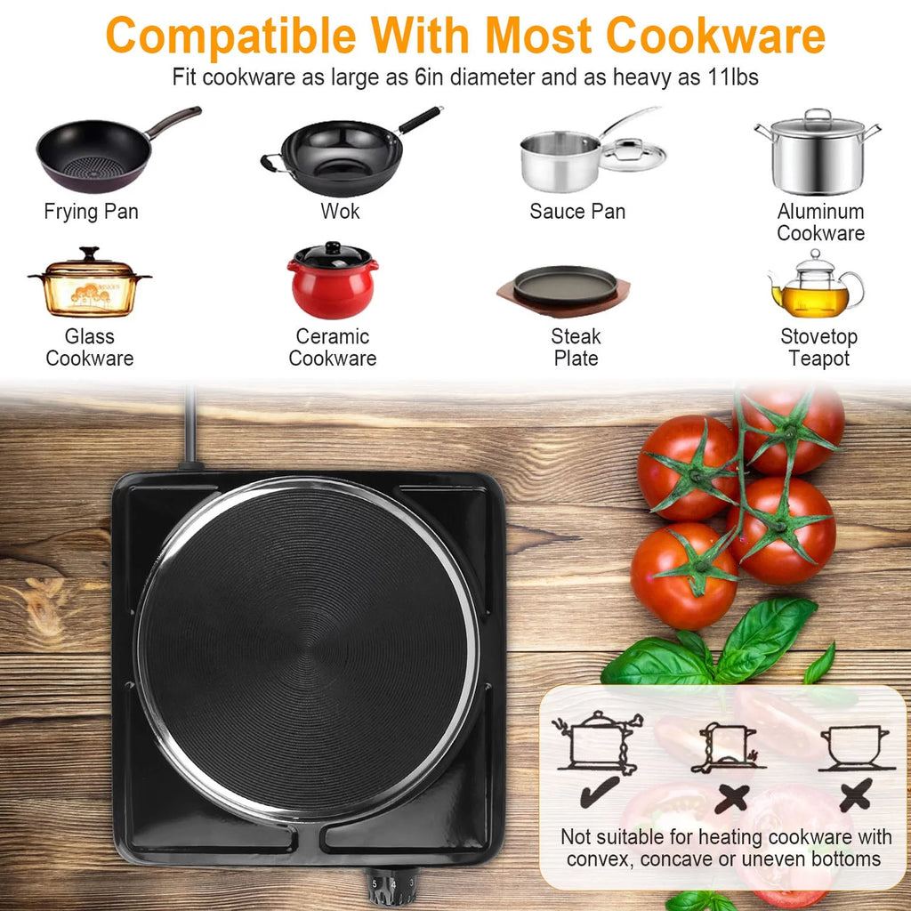 1500W Single Burner Electric Cooktop with Cast Iron Hot Plate H509858
