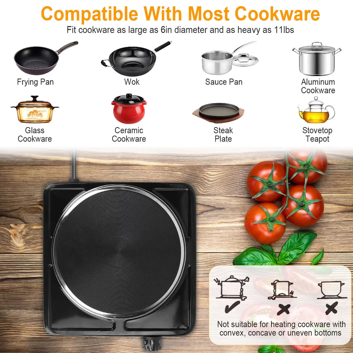 1500W Single Burner Electric Cooktop with Cast Iron Hot Plate H509858