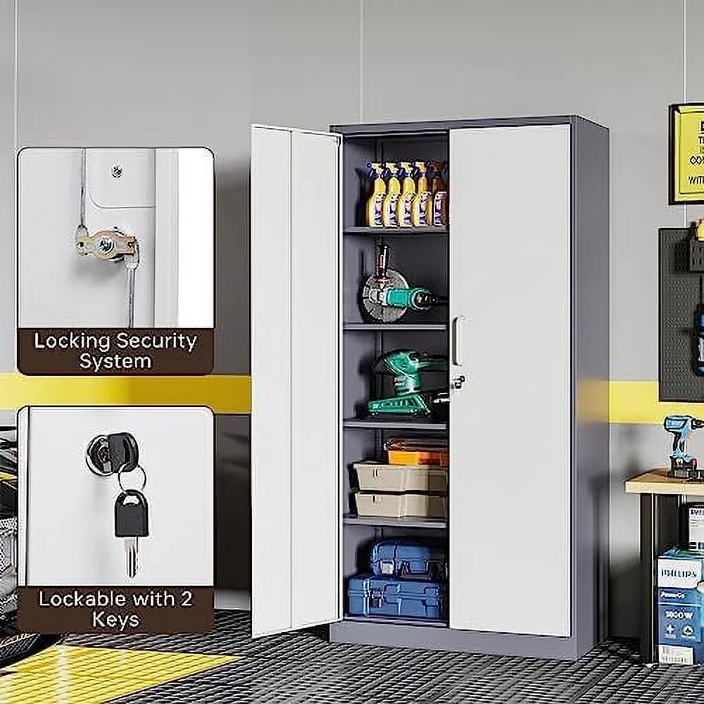 Metal Cabinet with Locking Doors 71" Tall 2 Adjustable Shelves Steel Cabinet R88269