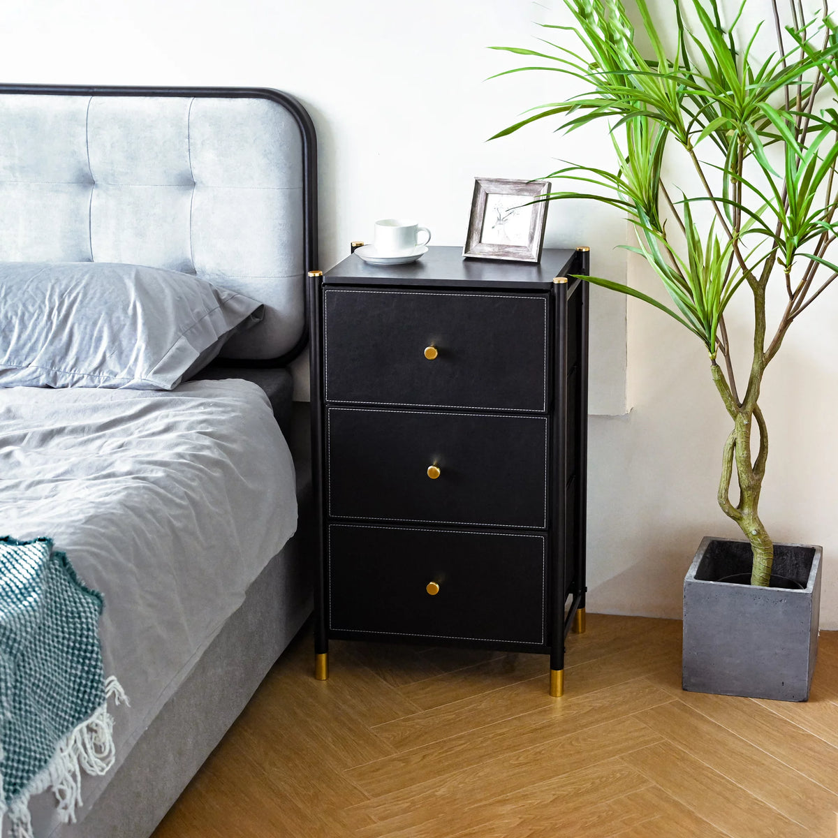 Black 3 Drawer Fabric Dresser A658