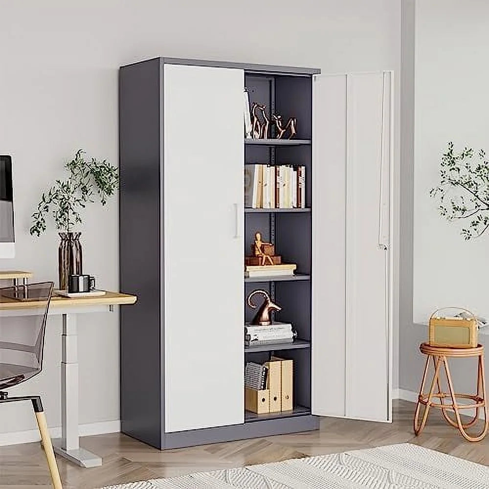 Metal Cabinet with Locking Doors 71" Tall 2 Adjustable Shelves Steel Cabinet R88269